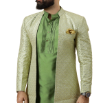 Handmade Lime Green Geometrical Embroidered Open Sherwani with Green Kurta Pajama for Men - Father Son Combo | Jaipurio